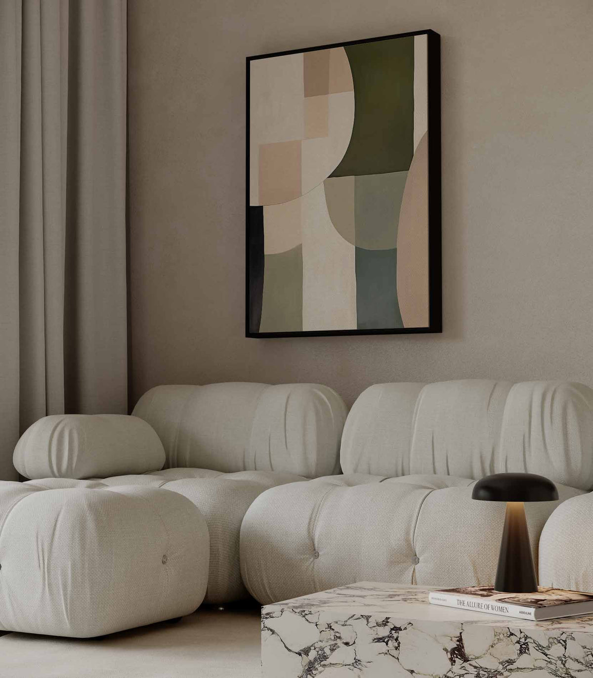 Harmonische Abstractie in Aardetinten – dibond wanddecoratie in staand formaat