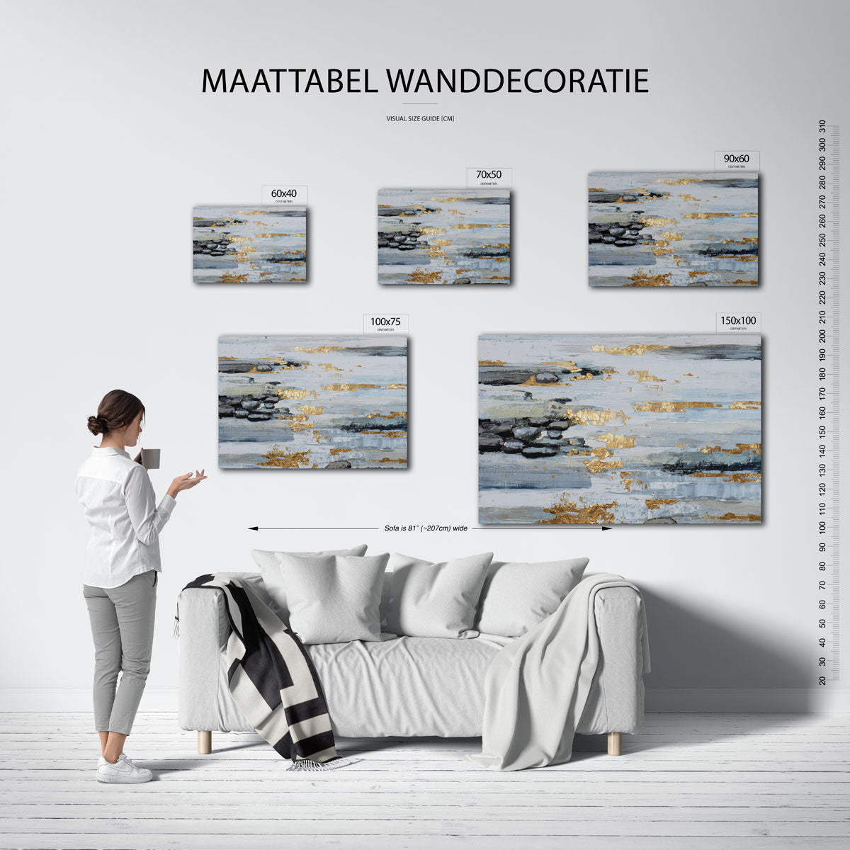 Gelaagde kleurencompositie – Dynamische – moderne liggende wandkunst