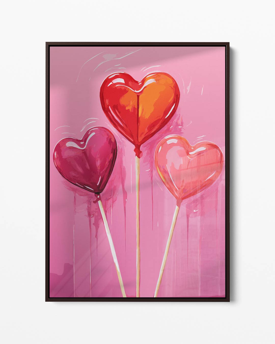 Hartvormige Lollys op Roze Achtergrond – portret kunstwerk als wanddecoratie