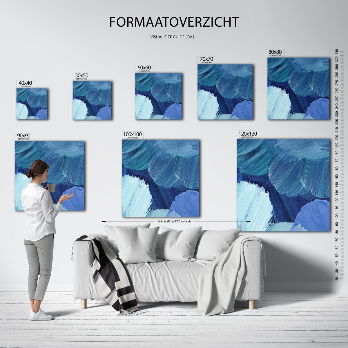 Blauwe penseelstreken – vierkante muurposter met artistieke uitstraling