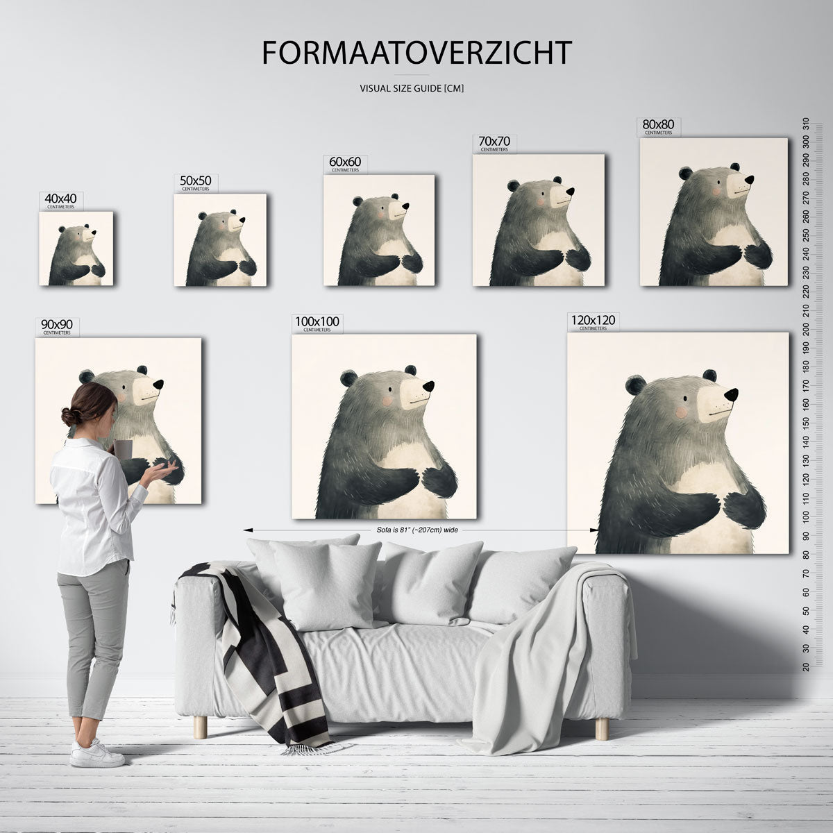 Beer met grijze vacht – vierkante muurposter voor de kinderkamer