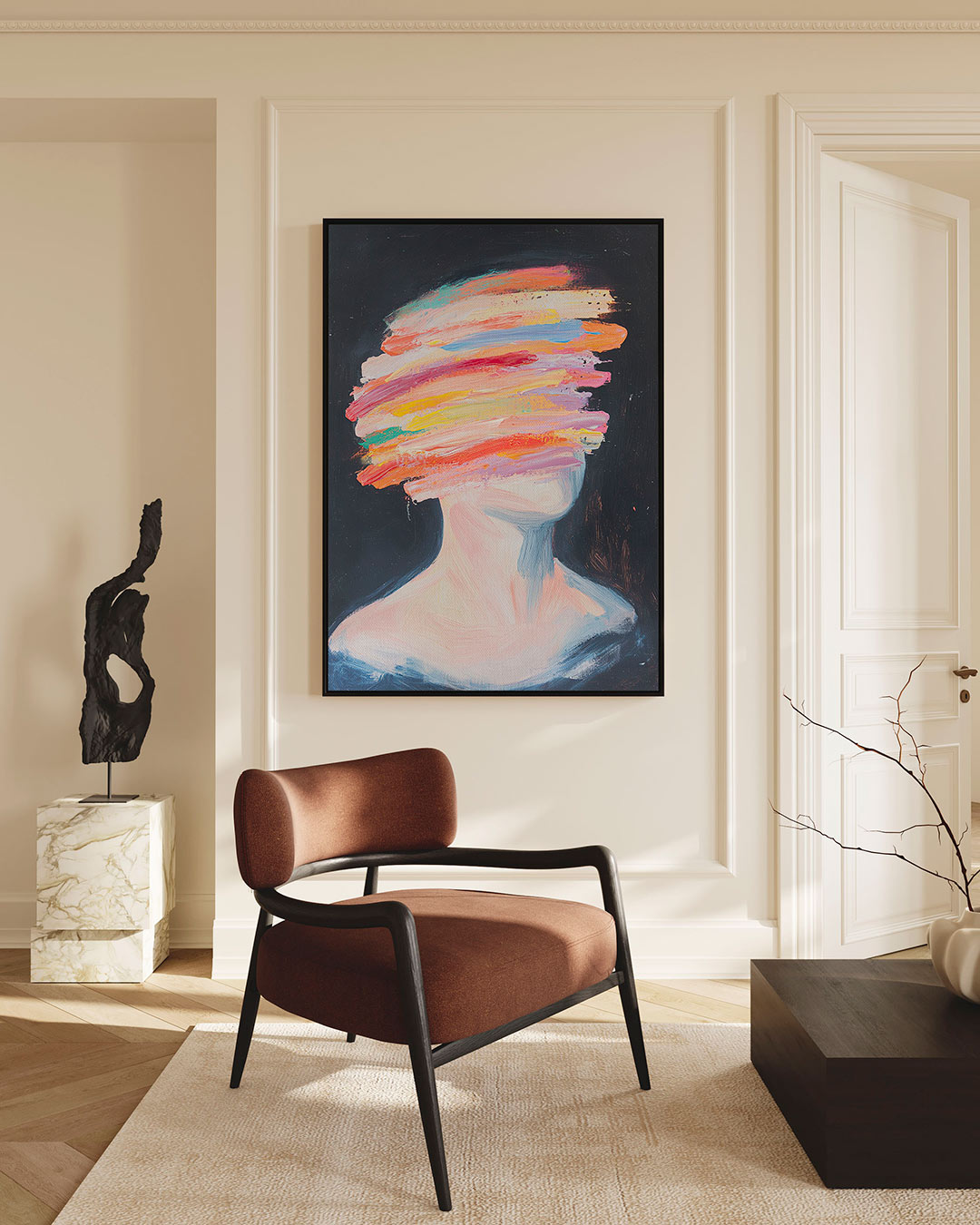 Kleurrijke streken portret – staand wanddecoratie kunstwerk