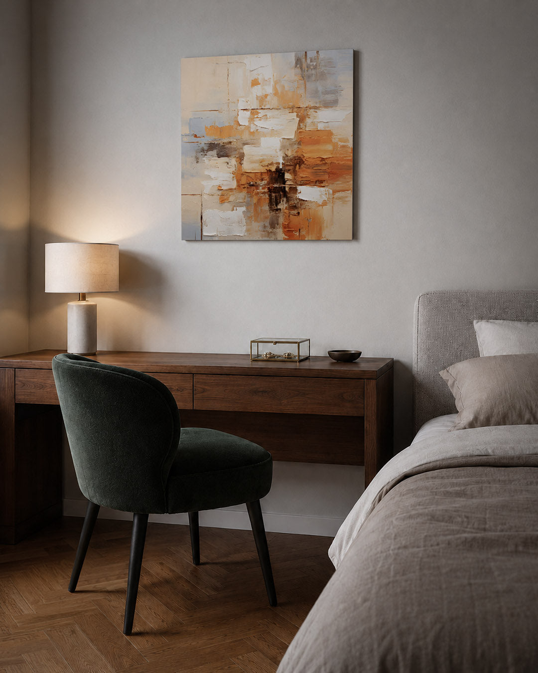 Dynamische kleurvlakken kunstwerk – sfeerbeeld – dit werk toont een levendige compositie van rechthoekige kleurvlakken in