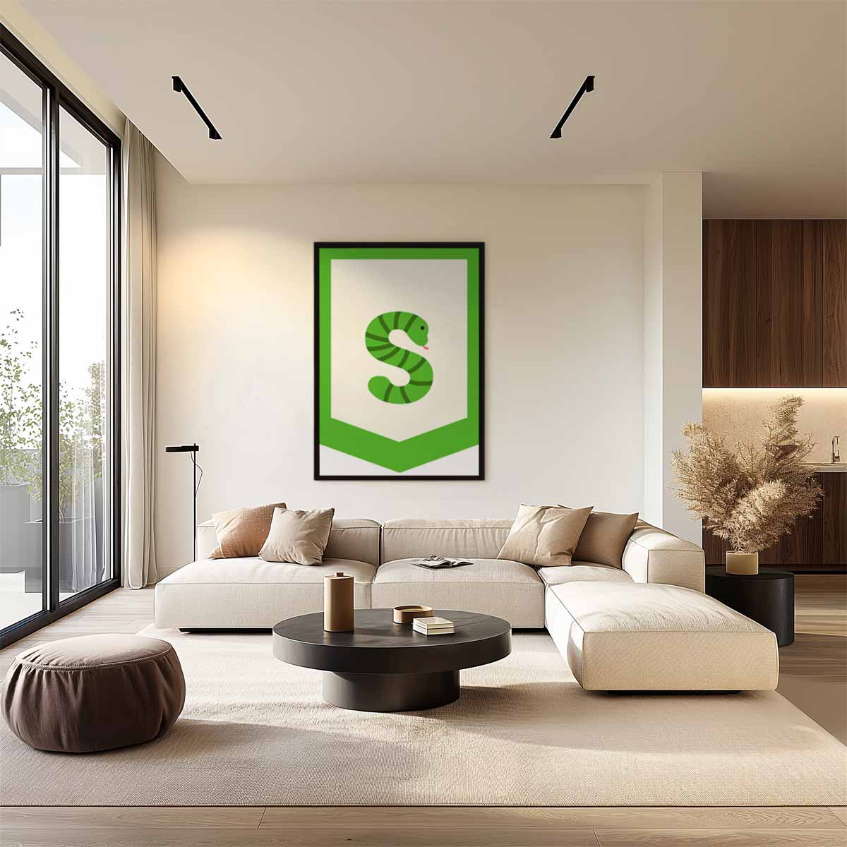 Groene Slangenkunst – dibond wanddecoratie in staand formaat
