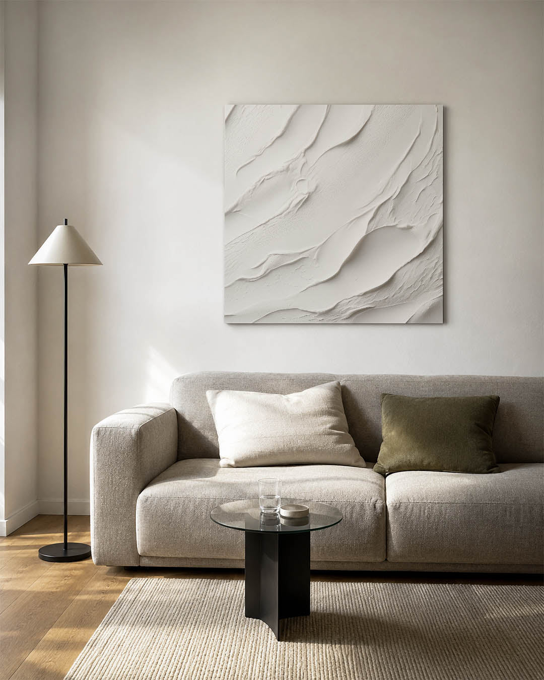 Organische texturen kunstwerk – vierkante wanddecoratie – dit kunstwerk toont vloeiende, golvende vormen in een monochroom