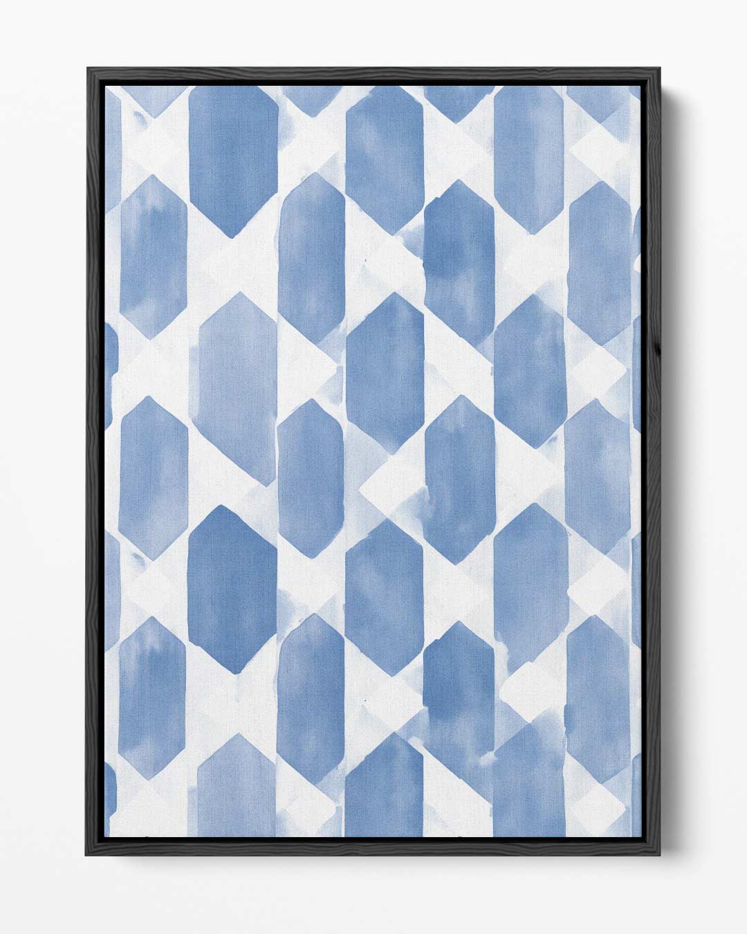 Blauwe Geometrische Harmonie – portret kunstwerk als wanddecoratie