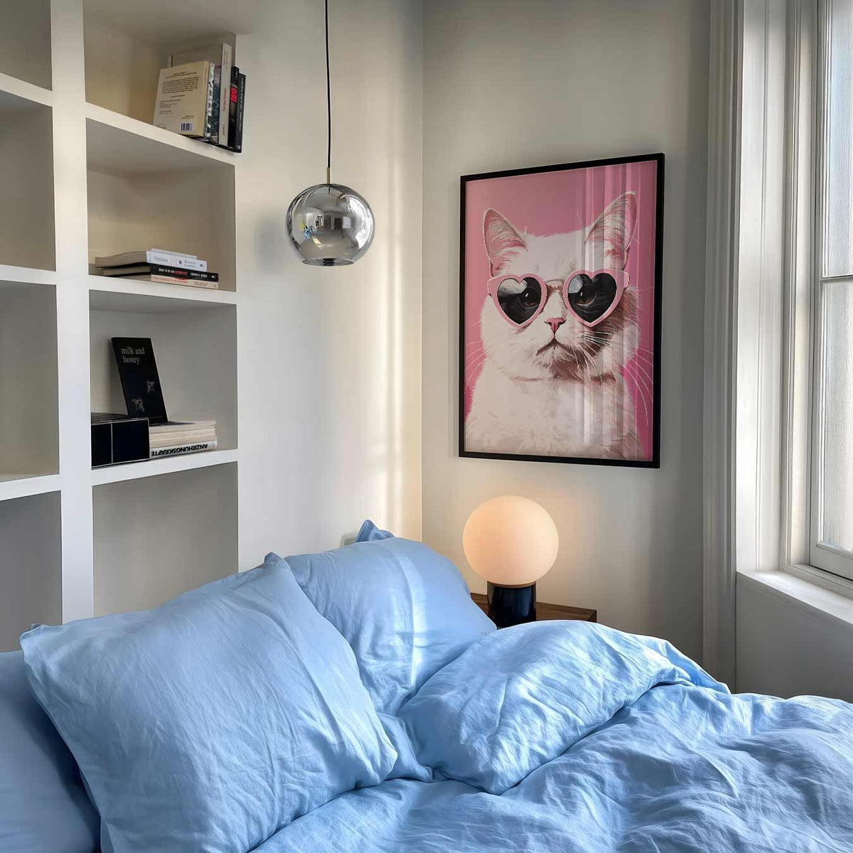 Coole Kat Met Hartjesbril – staande muurposter met dierenthema