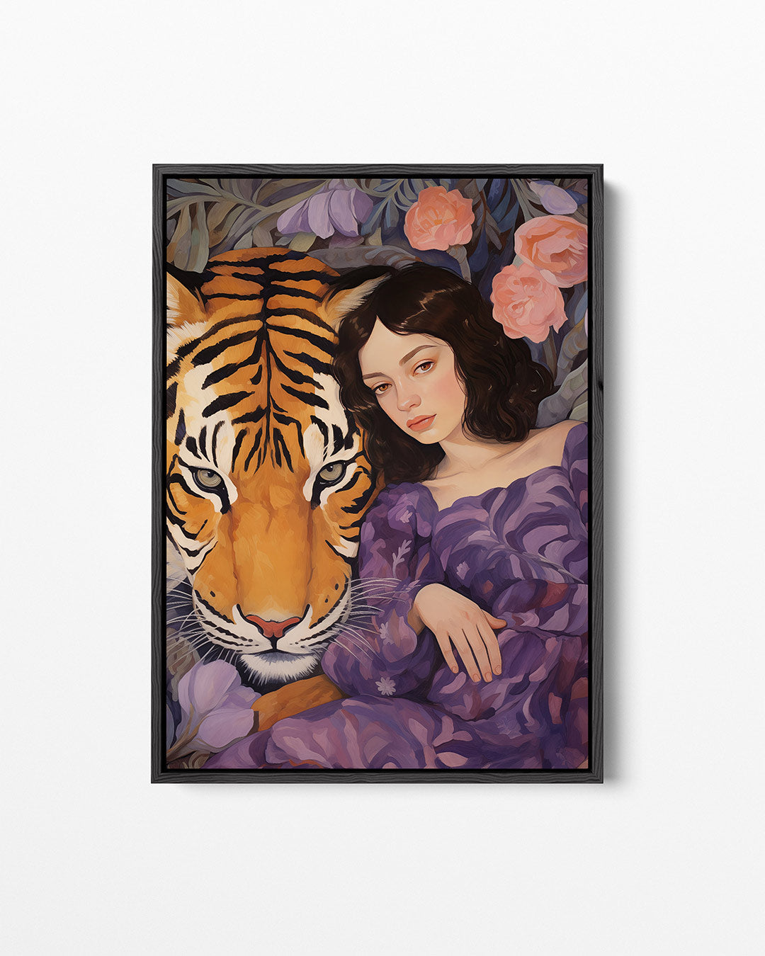 Dromerige tijger en vrouw – staand wanddecoratie kunstwerk