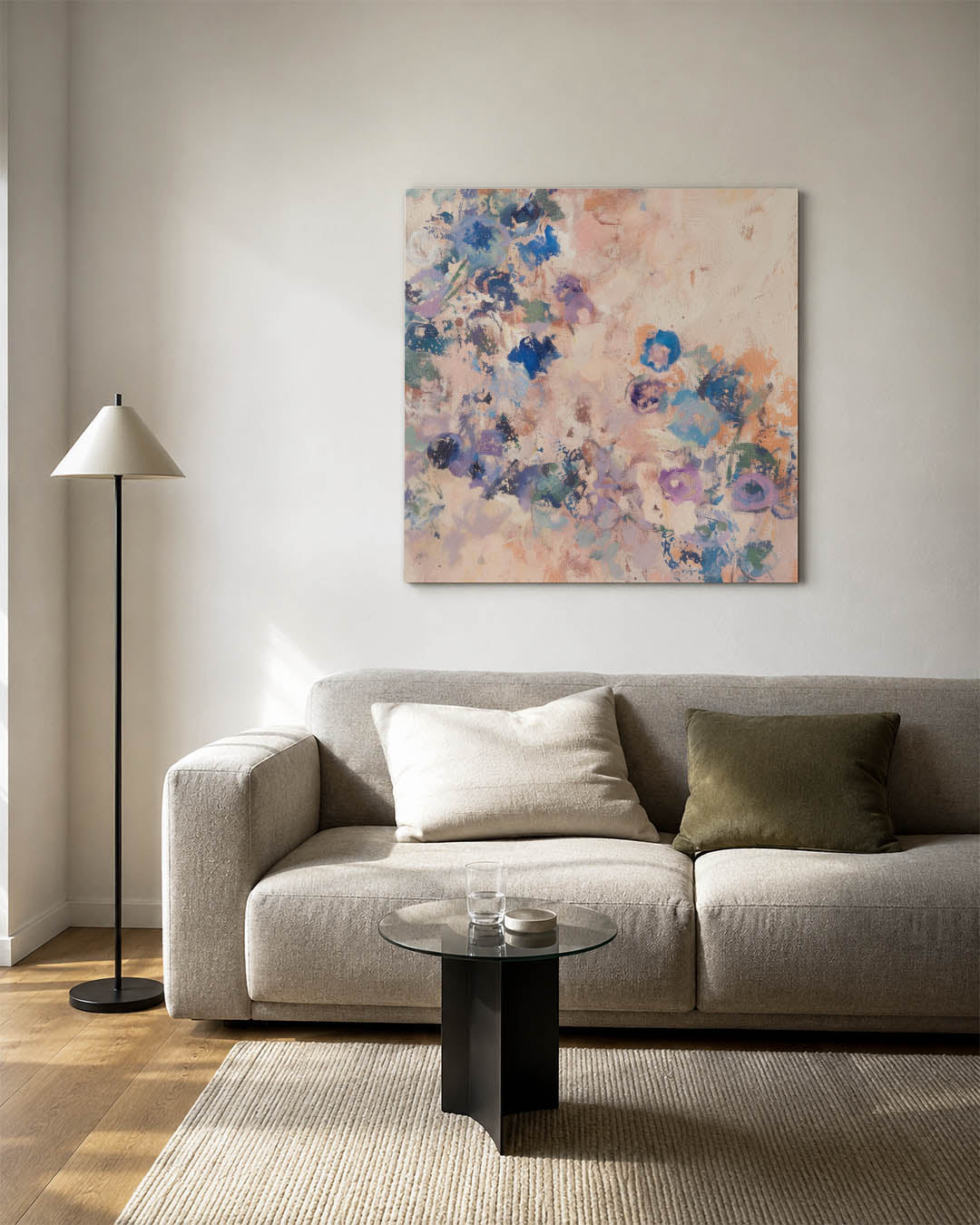 Dromerige kleurenexplosie kunstwerk – vierkante wanddecoratie – dit werk toont een levendige mix van kleuren en vormen, met