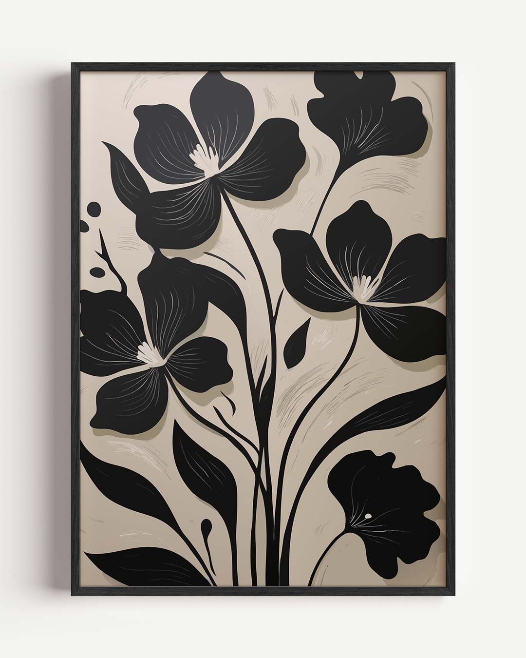 Stijlvolle Zwarte Bloemillustratie – kleurrijke abstracte portret poster als wanddecoratie