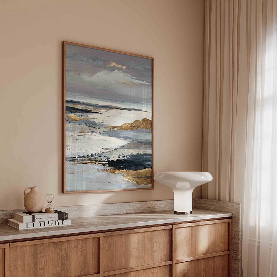 Landschap met gouden accenten – abstracte poster in staand formaat