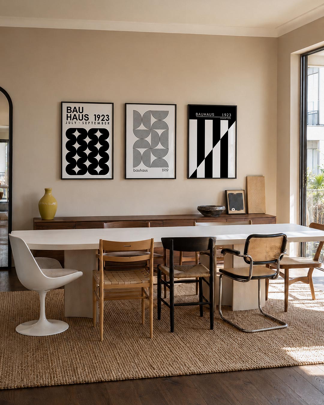 Zwart wit vormen posterset – tweede productweergave – deze posterset in drie delen toont een ritmisch patroon van zwarte