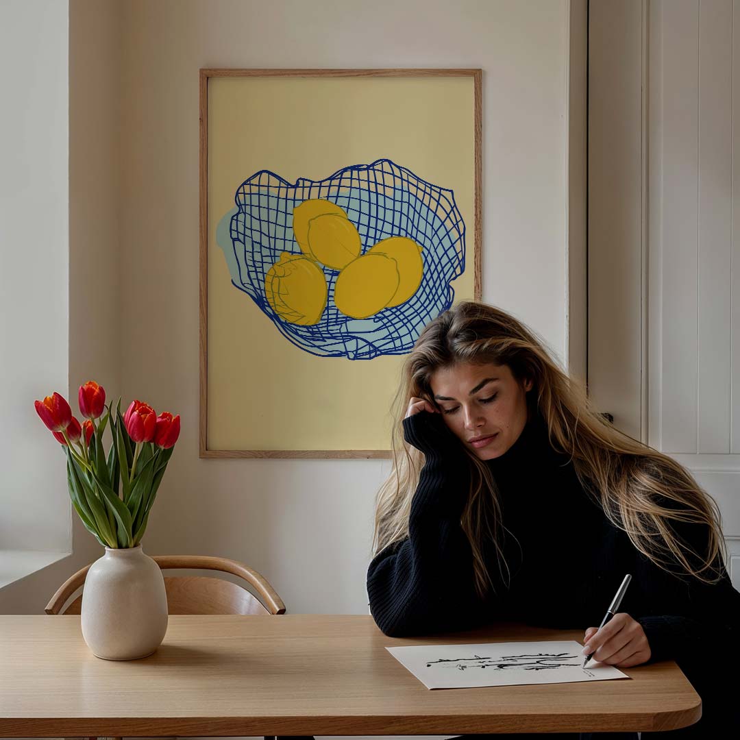 Zomerse Citroen Illustratie – culinaire wandkunst als portret poster
