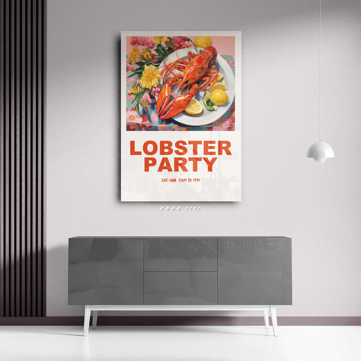 Lobster Party Poster – kunstwerk met zwarte baklijst