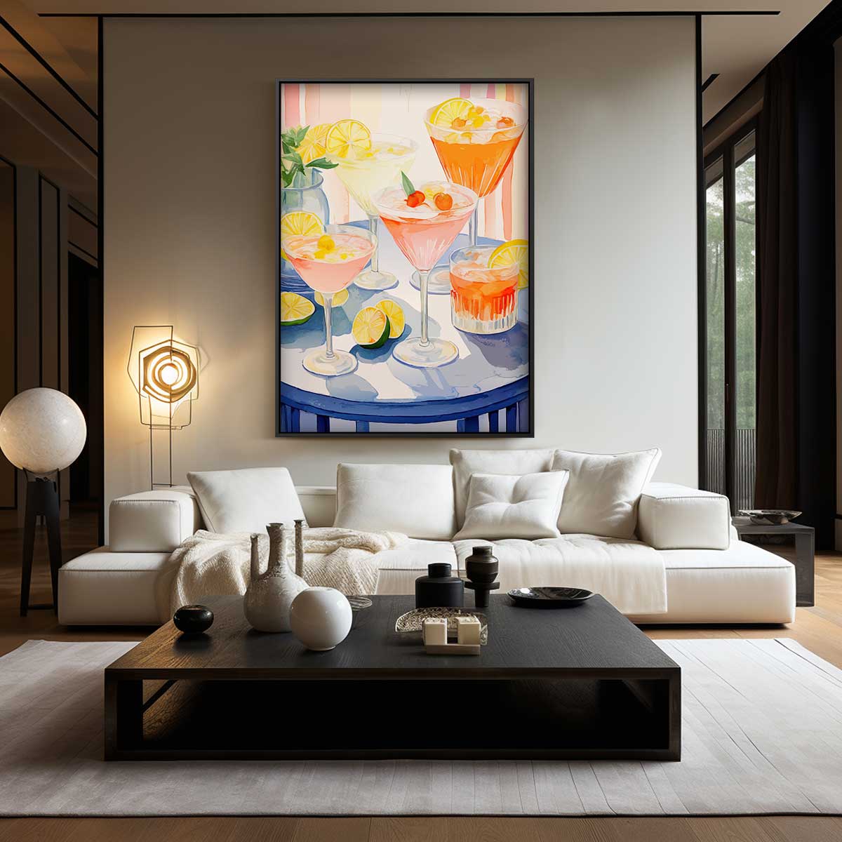 Kleurrijke Cocktails op Canvas – kunstwerk met zwarte baklijst