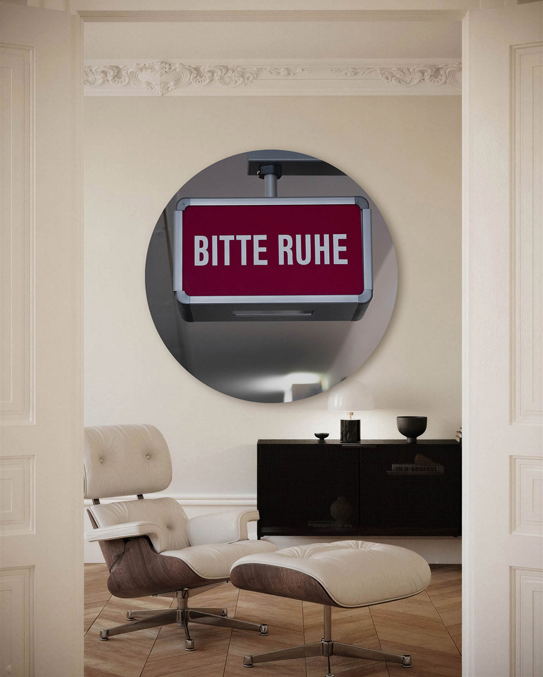 Bitte Ruhe – fotografische muurcirkel voor aan de muur