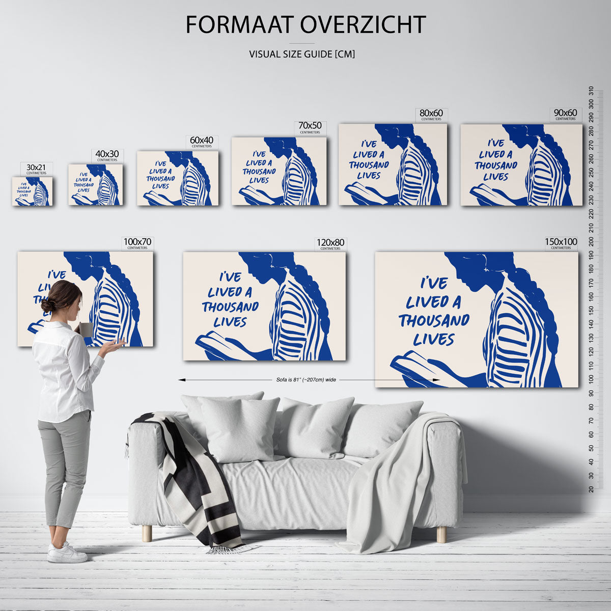 Lezende vrouw – landscape muurposter met eigentijdse illustratie
