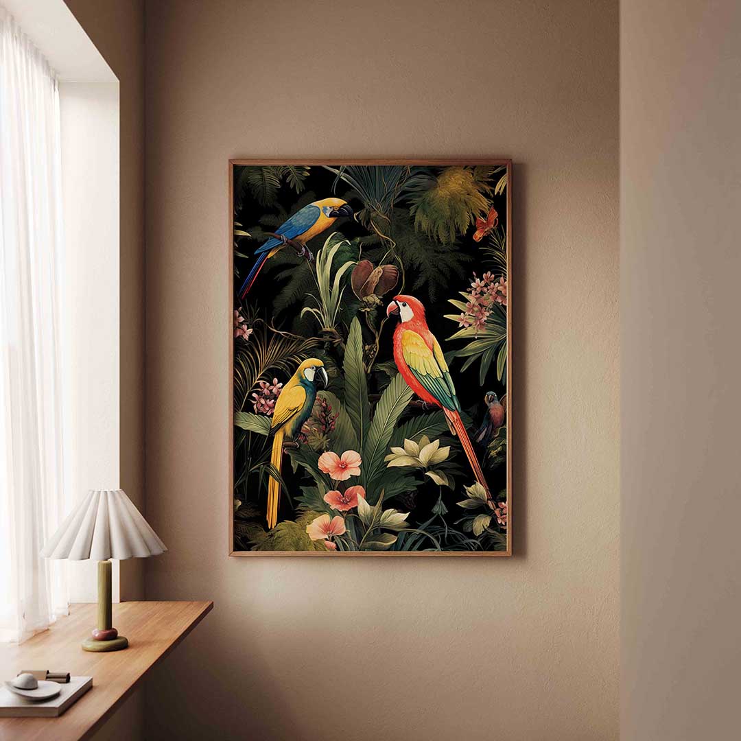 Papegaaien en planten – staande jungle wanddecoratie van WallArtistic