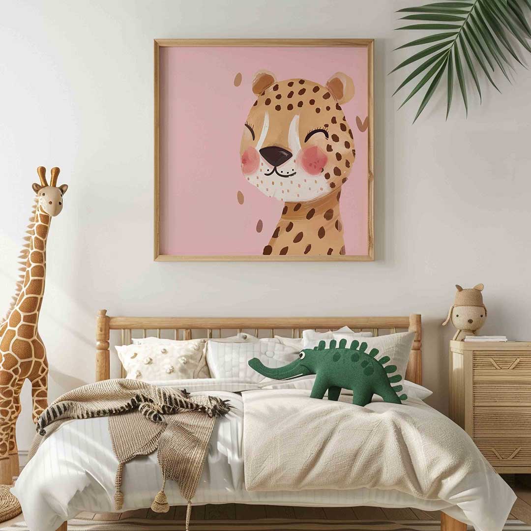 Lachende luipaard – vierkante kinderkamer wanddecoratie van WallArtistic