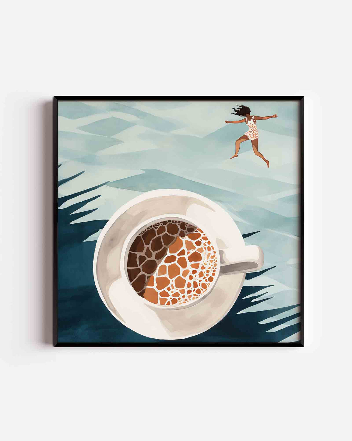 Zwevende vrouw en kop – keuken vierkante poster als wanddecoratie