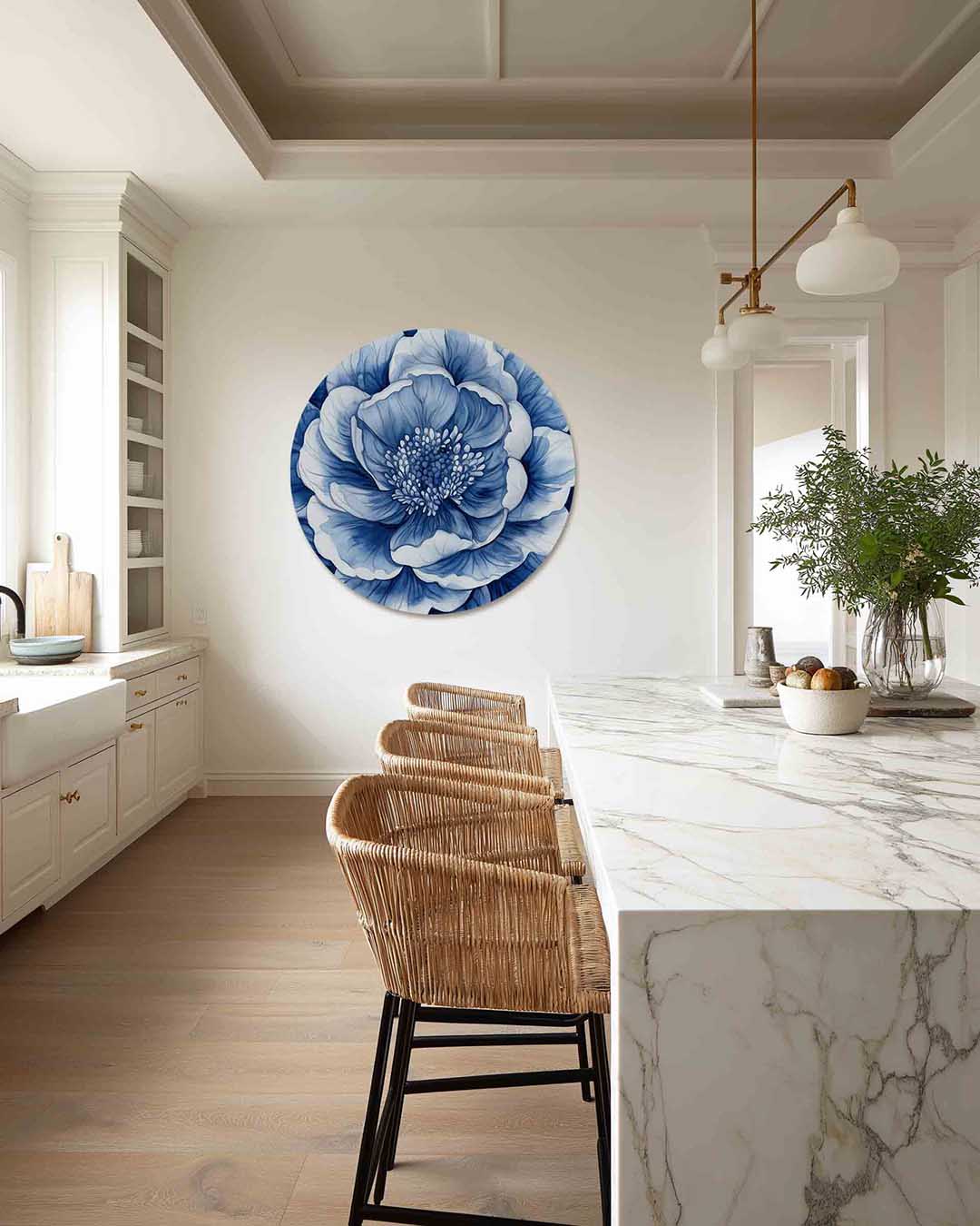 Blauwe bloem – Pop Art muurcirkel als ronde wanddecoratie