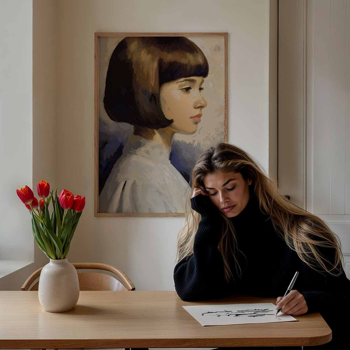 Vrouwelijk Klassiek Portret – paasposter in staand formaat