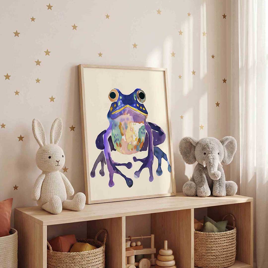 Gekleurde kikker – staande kinderkamer wanddecoratie van WallArtistic