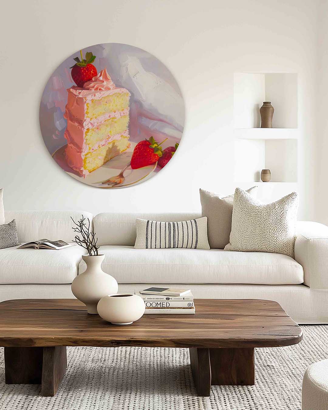 Aardbeientaart – illustratie muurcirkel als ronde muurdecoratie