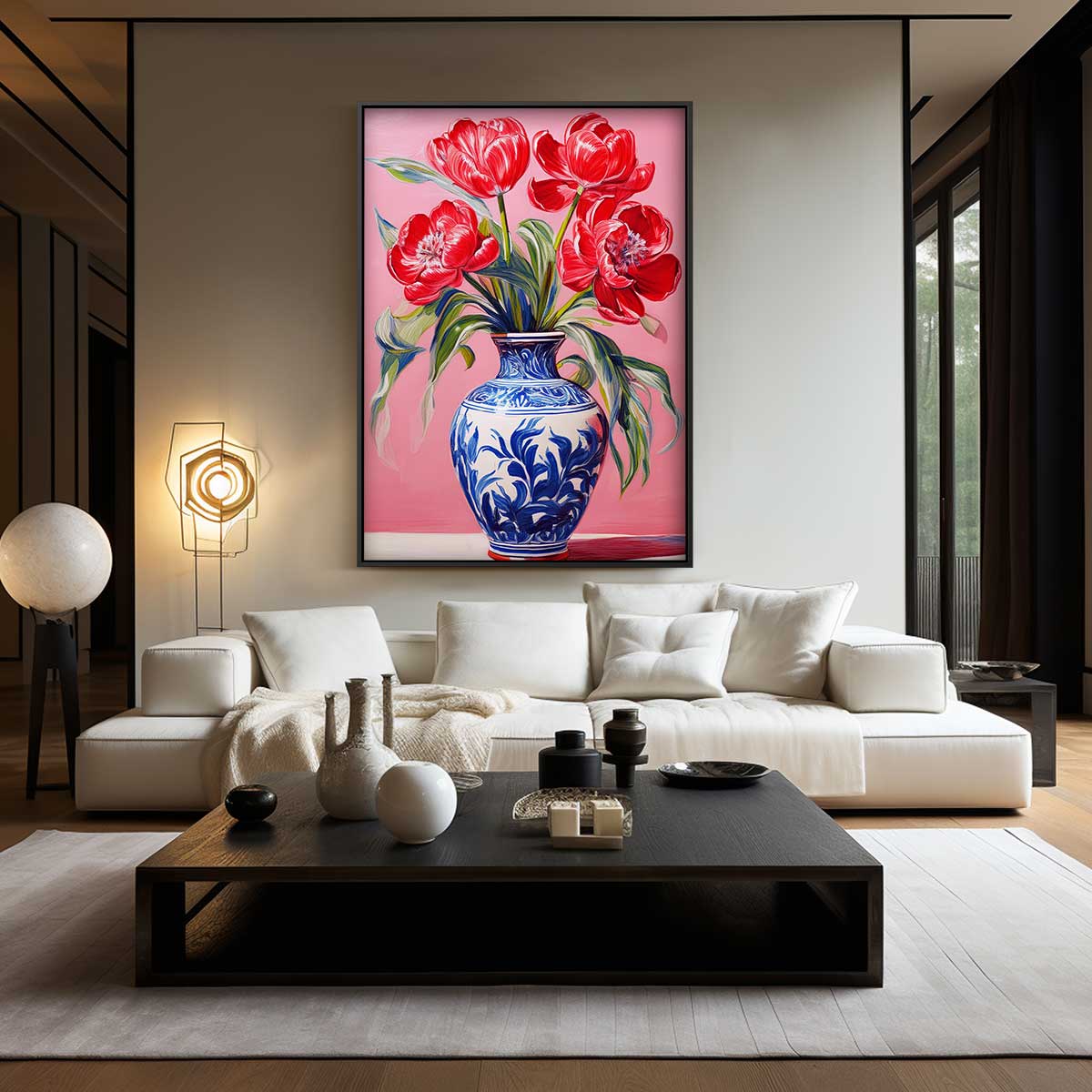Levende Tulpen in Vaas – dibond wanddecoratie in staand formaat