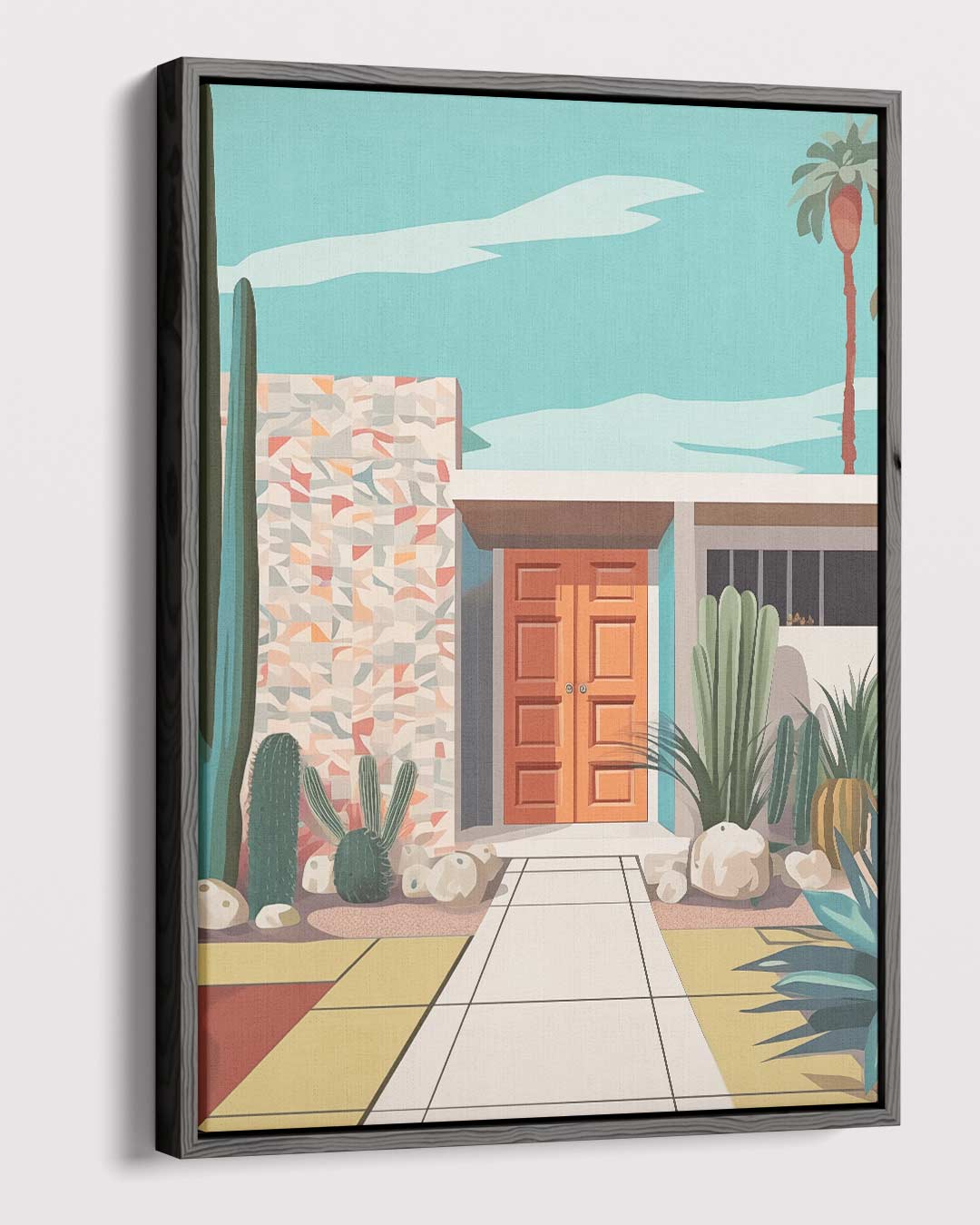 Retro Palm Springs Villa – canvas wanddecoratie in portret formaat