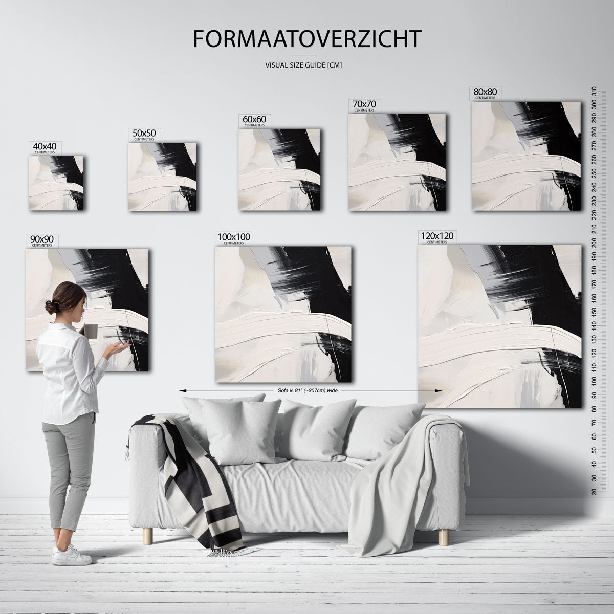 Abstracte zwart wit – vierkante muurposter met abstracte vormen