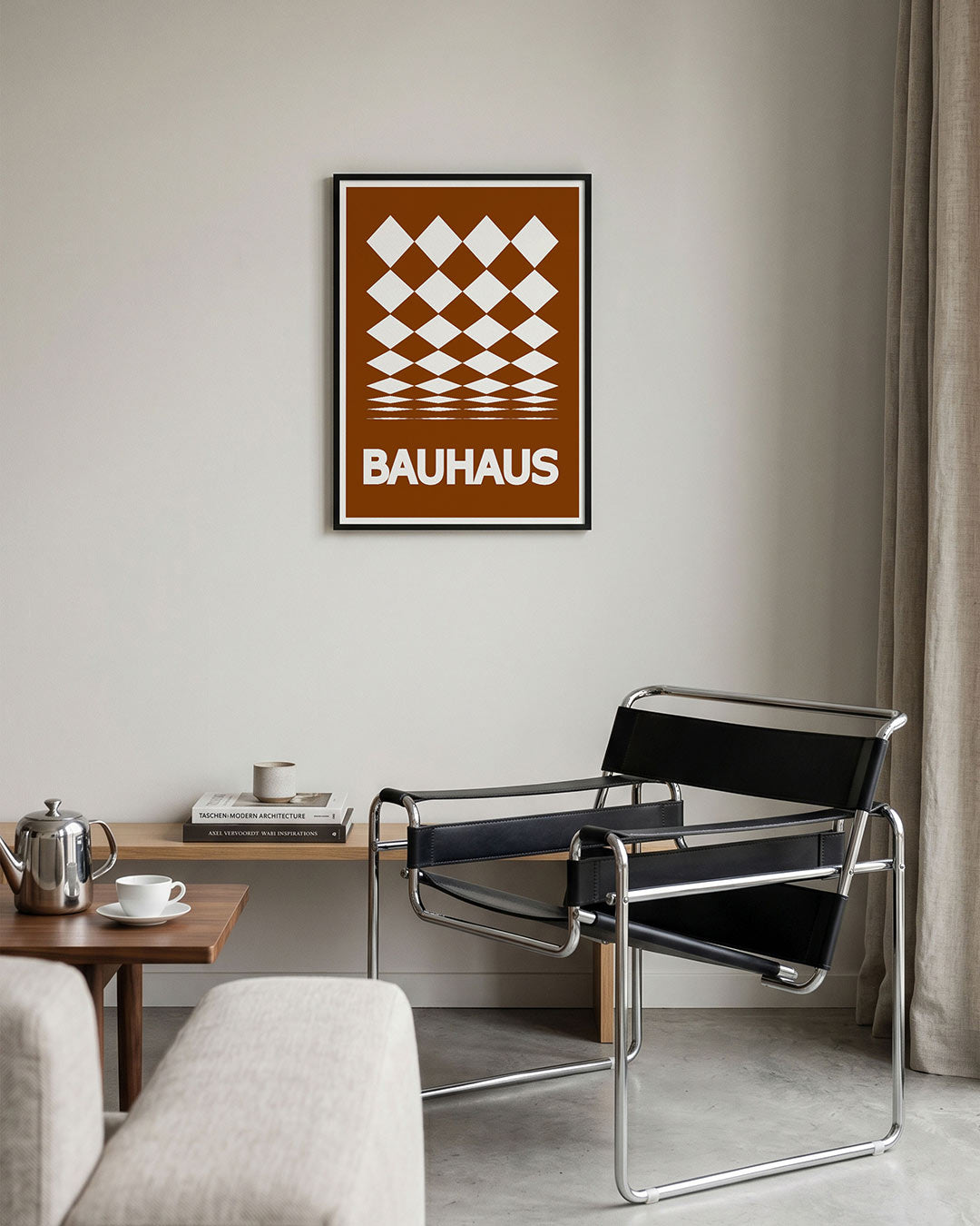 Ruitpatroon en tekst – geometrische Bauhaus poster in staand formaat