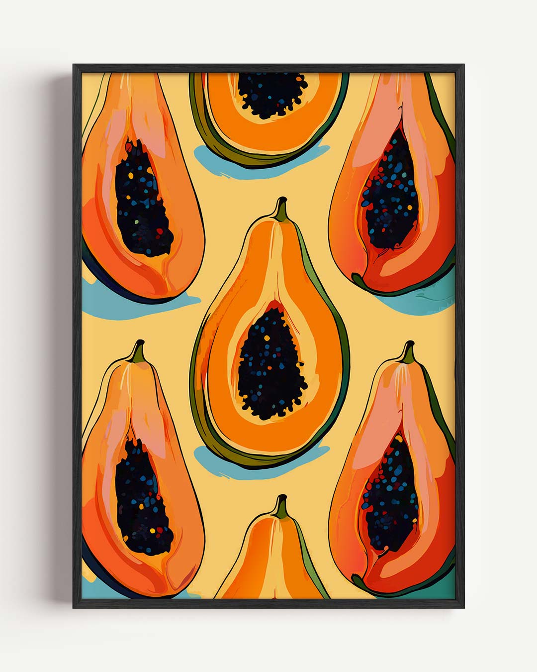 Tropische Papaya Illustratie – keuken portret poster als wanddecoratie