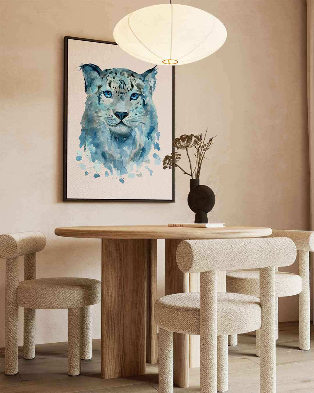 Blauwe Sneeuwluipaard Kunst – modern portret kunstwerk van WallArtistic