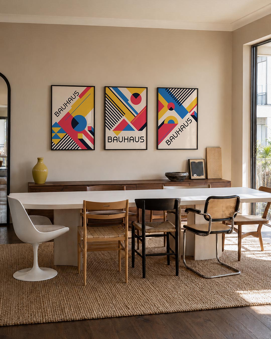 Vormen en vlakken driedelige posterset – deze posterset in drie delen toont een levendig spel van geometrische vormen.