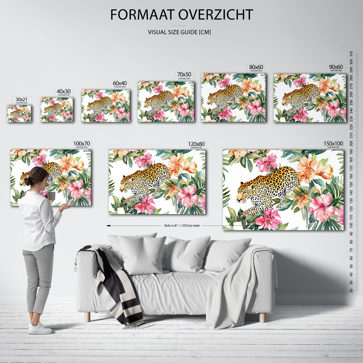 Luipaard en bloemen – liggende muurposter met dierenthema