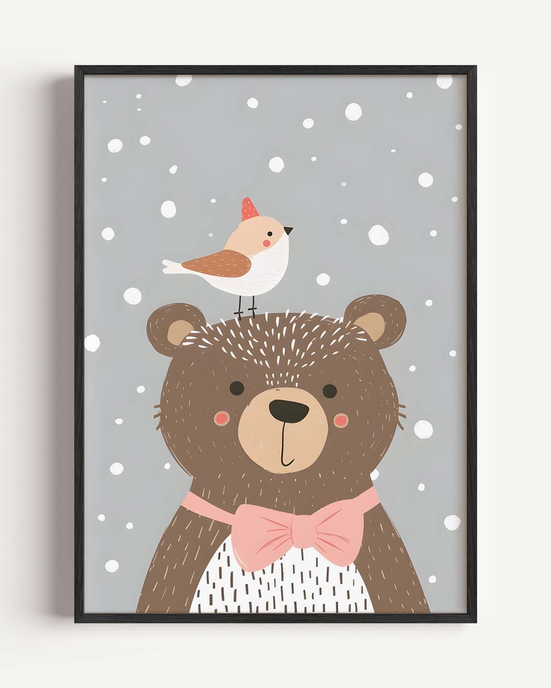 Lieve Beer en Vogeltje – kids portret poster als wanddecoratie