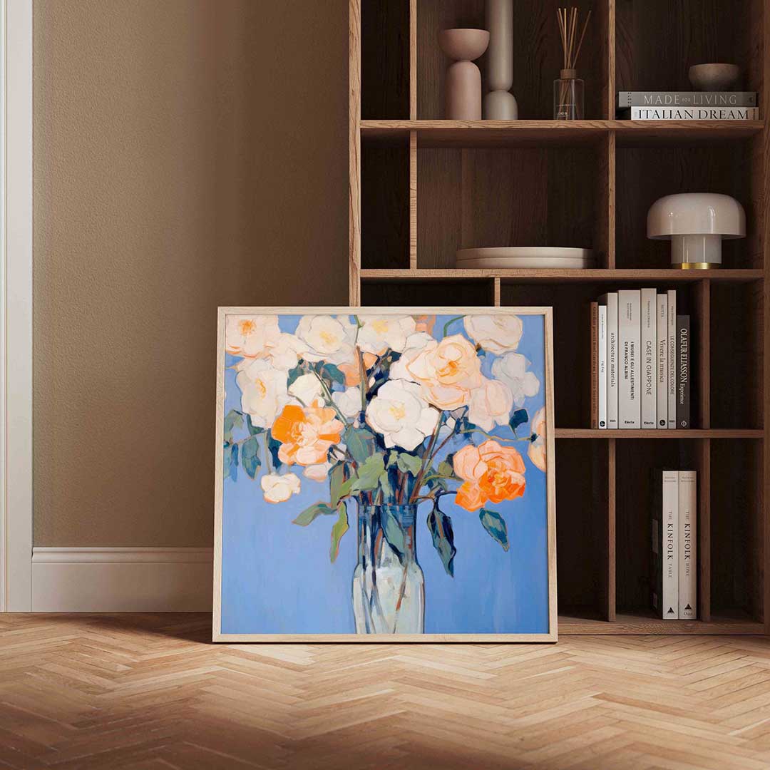 Bloemen in vaas – kleurrijke vierkante wanddecoratie van WallArtistic