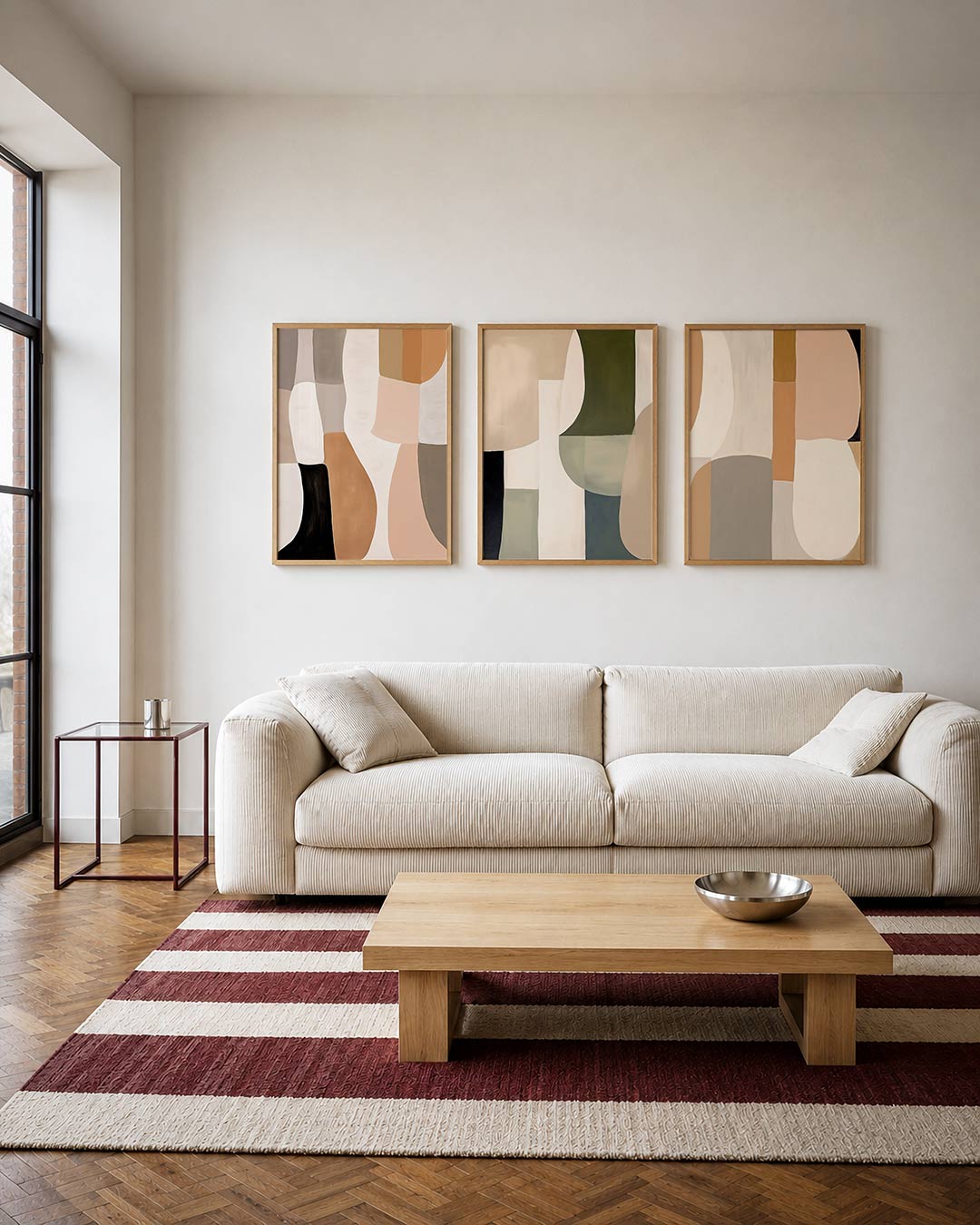 Vorm en kleur – deze posterset in drie delen toont vloeiende lijnen en zachte kleurvlakken in