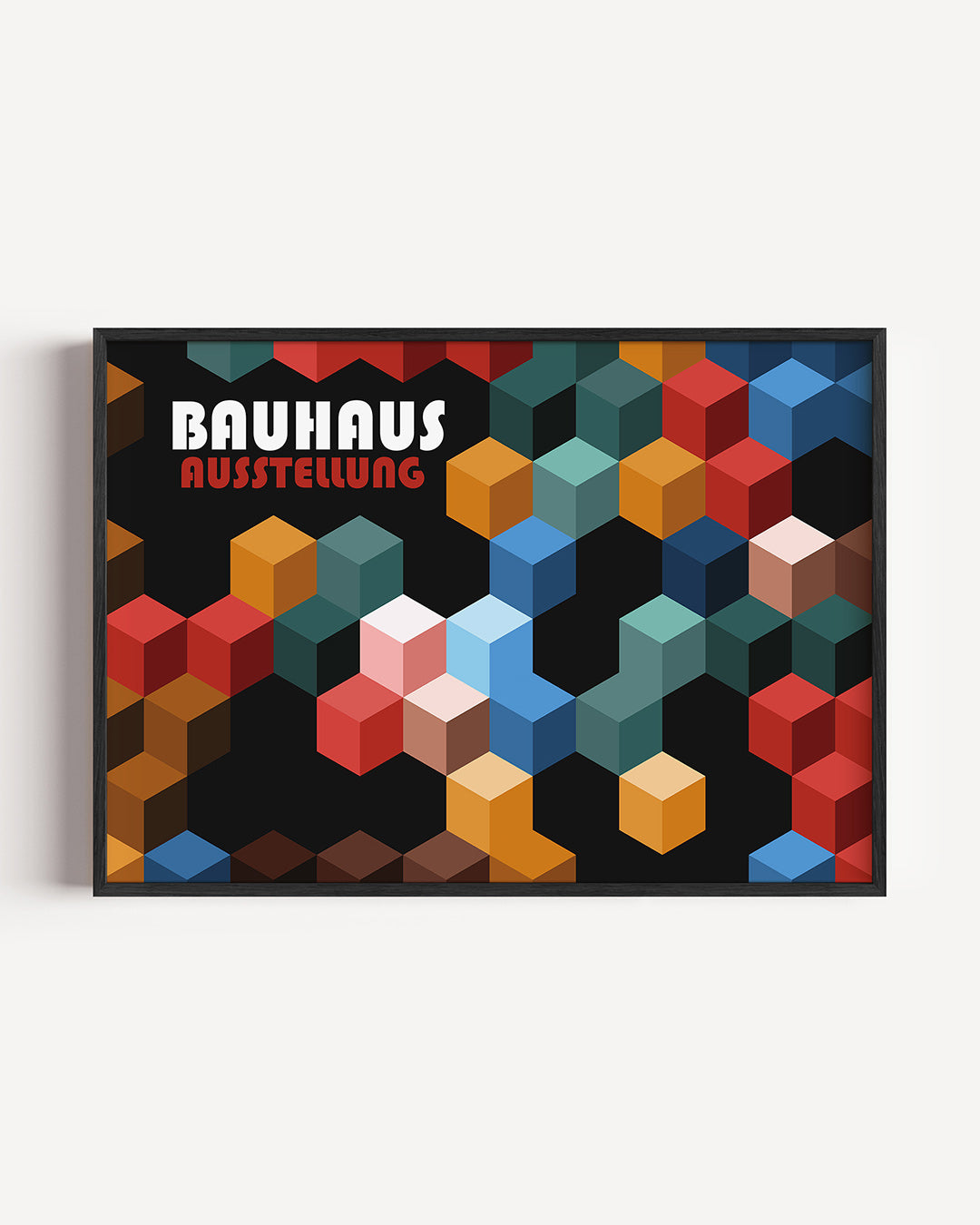Kubusvormen en kleur – liggende Bauhaus poster als wanddecoratie