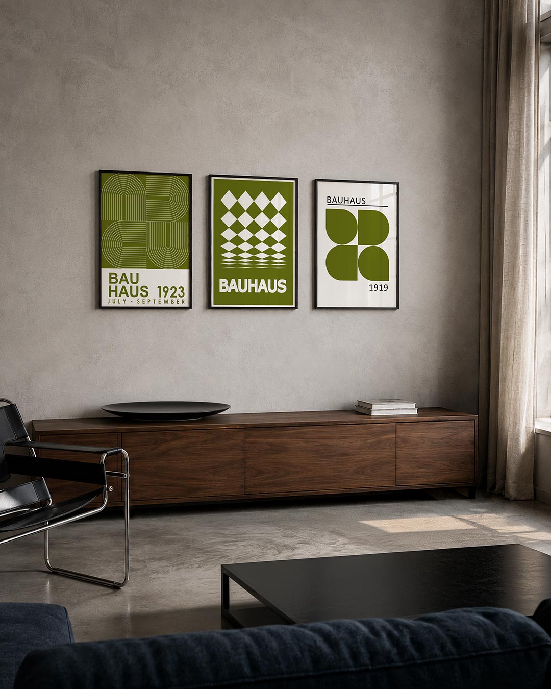 Lijnen en vlakkenspel posterset – tweede productweergave – deze posterset in drie delen toont een ritmisch spel van gebogen