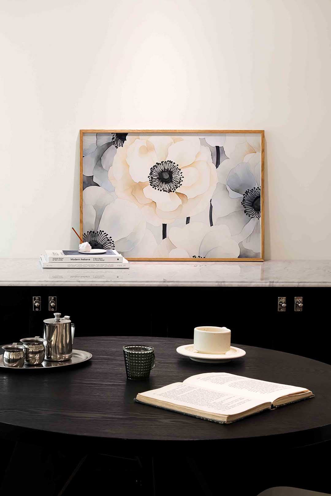 Bloemen in zachte tinten – abstracte poster in liggend formaat