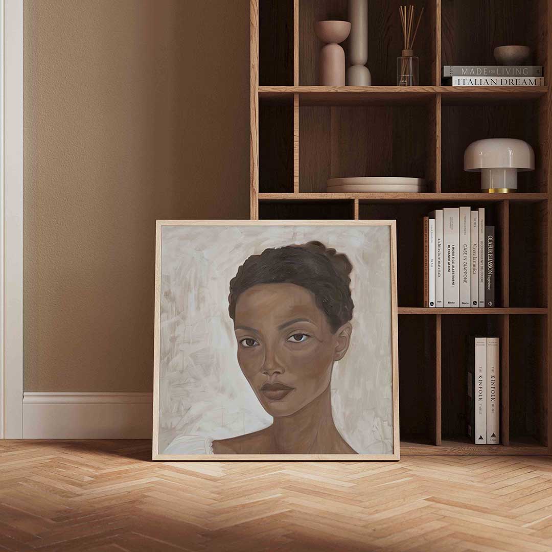 Portret van vrouw – vierkante design wanddecoratie van WallArtistic