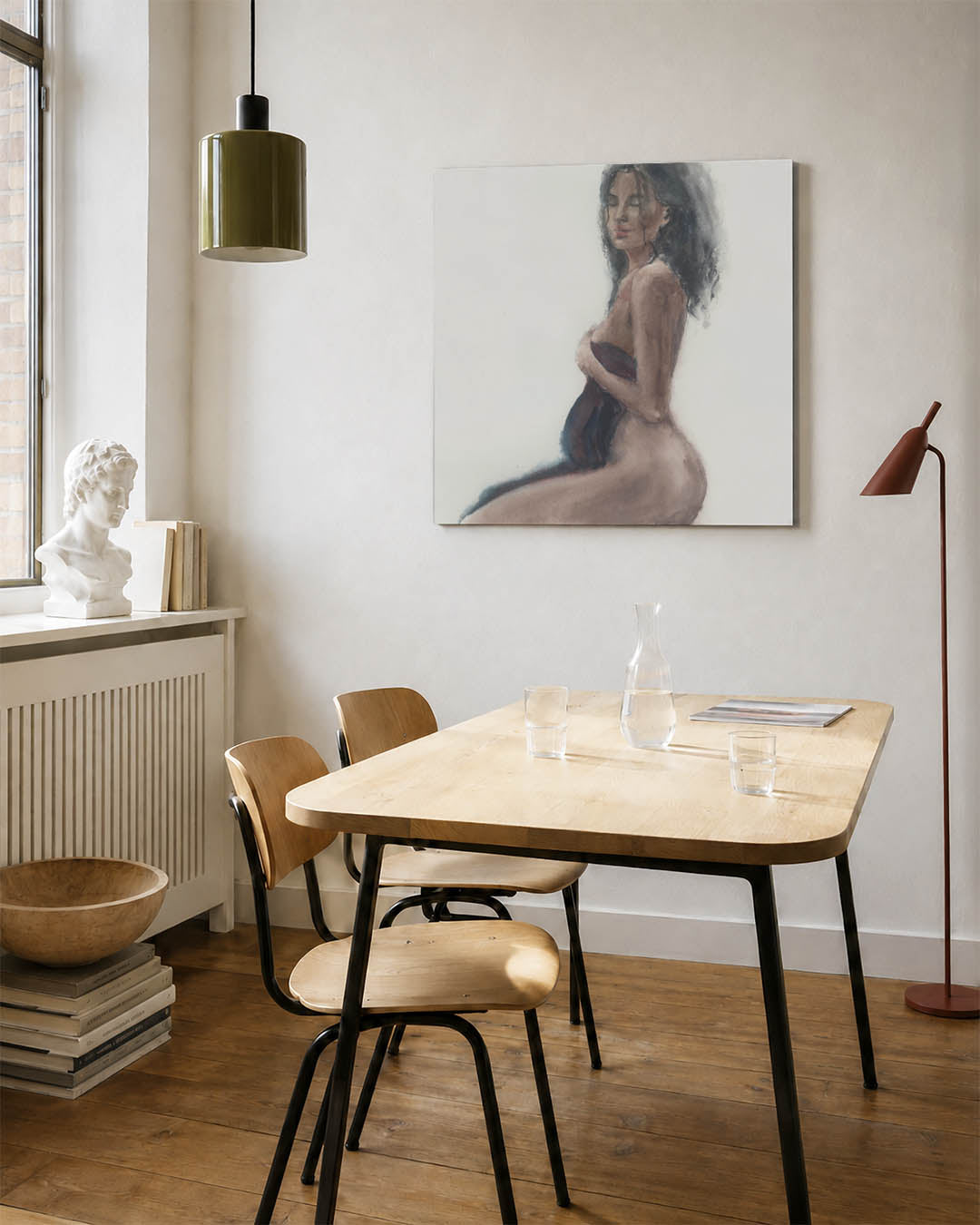 Zachte vrouwelijke contouren kunstwerk – vierkante wanddecoratie – dit kunstwerk toont een vrouw in zachte, vloeiende lijnen