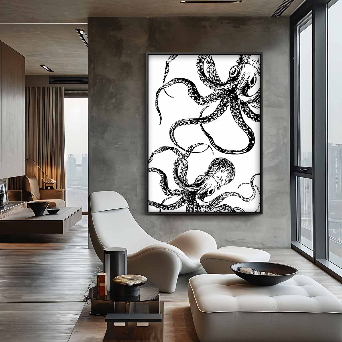 Mystieke Octopus Illustratie – canvas wanddecoratie in portret formaat