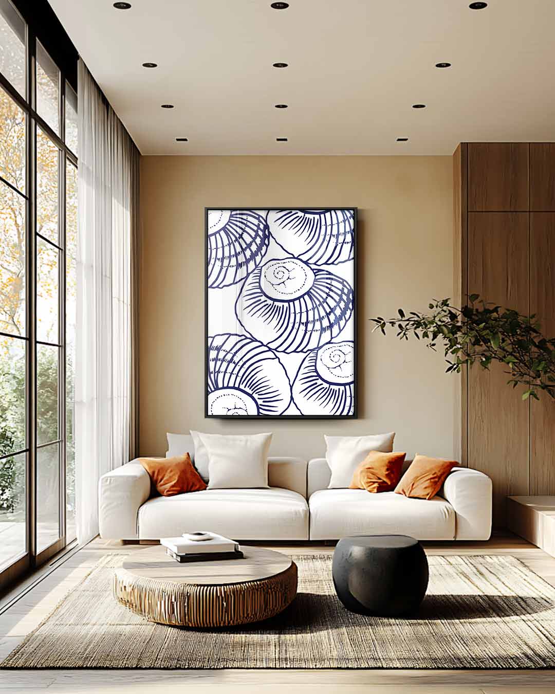 Blauwe Schelpen Illustratie – staand kunstwerk voor modern interieur