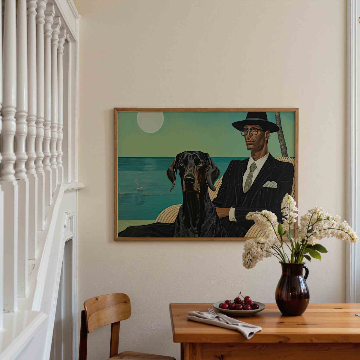 Man en hond bij zee – dieren poster in liggend formaat
