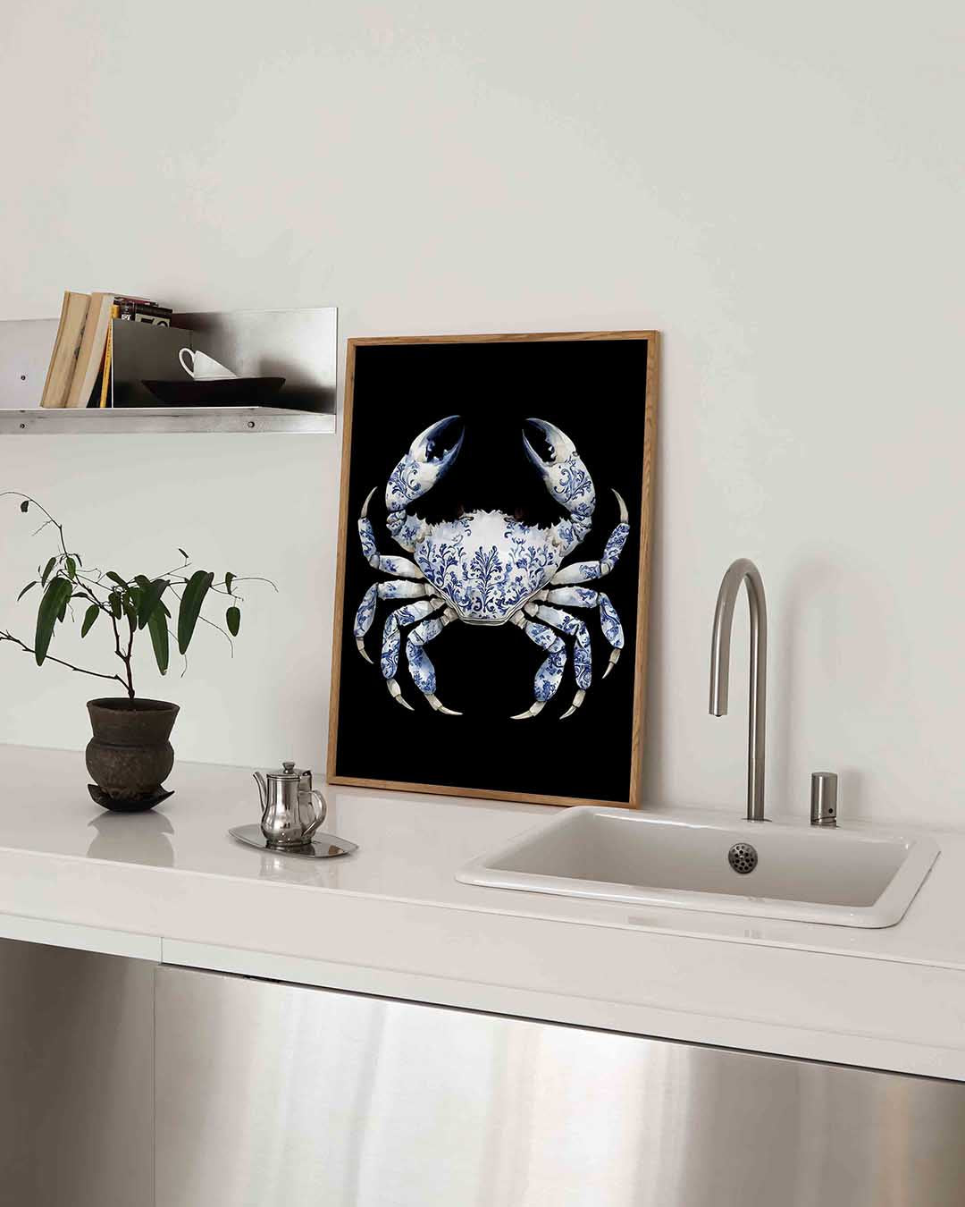 Blauw witte krab – blauw-witte poster in staand formaat