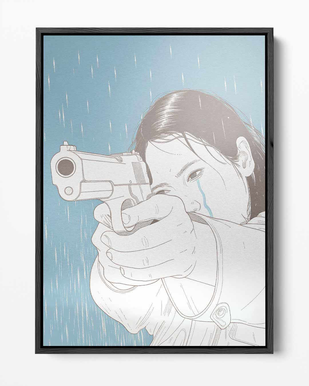 Kracht en Emotie in Regen – portret kunstwerk als wanddecoratie