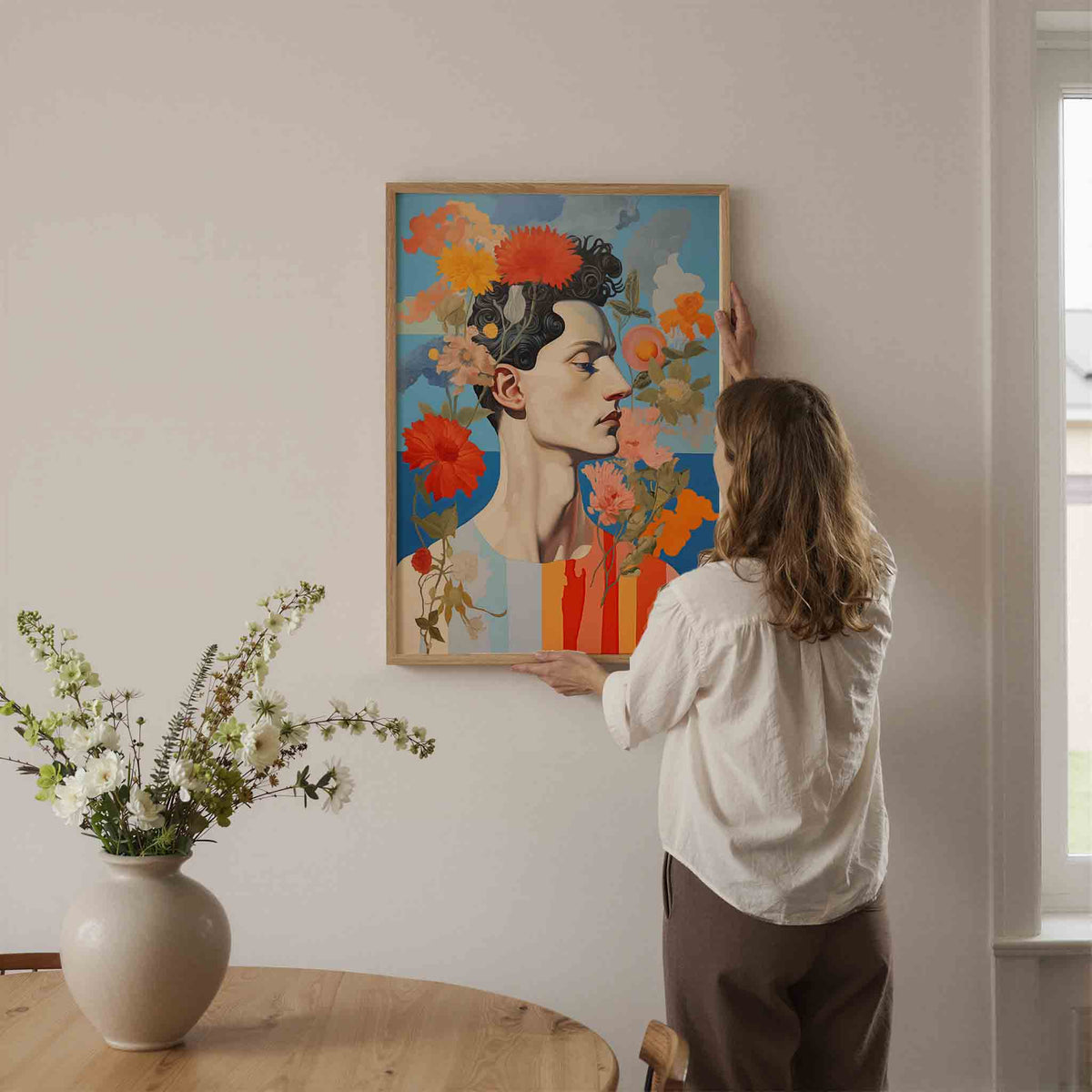 Bloemen en profiel – botanische wandkunst als portret poster